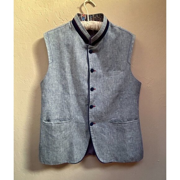 Hallmark Men's Size 108 Heather Gray Banded Collar Vest Textured Buttons Pockets
